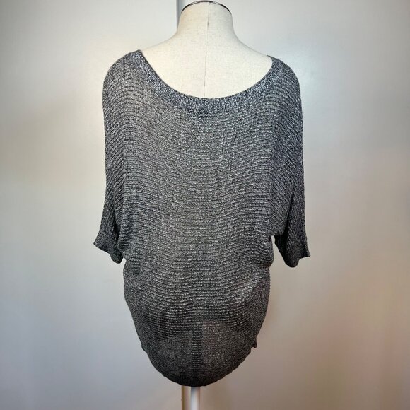 EXPRESS Black and White Marled Mesh Dolman 3/4 Sleeve Knit Sweater Size Medium - Picture 8 of 9